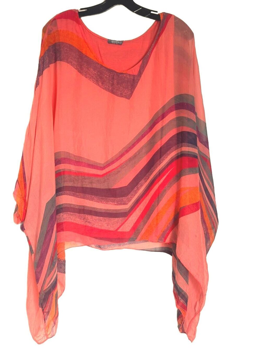 Giulia for Winners Coral 100% Silk Poncho Tunic Overlay Top Made in Italy - L